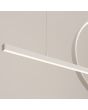 Detailfoto onderzijde buis van de witte langwerpige hanglamp van 120 cm lang met een rechte buis en en cirkelvormig element beide met LED