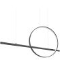 zwarte langwerpige hanglamp van 120 cm lang met een rechte buis en en cirkelvormig element beide met LED