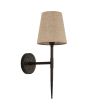 Searchlight Gothic 30690-1BK brandende gotische wandlamp met gebutst bruin metalen wandplaat en fakkelvormige lamp met linnen kap