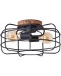 Brilliant Gwen 99707/66 industriele plafondlamp met houten plafondplaat en metalen rooster van 7 spijlen en twee goudkleurige peertjes