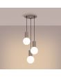 Sollux Halo SL.1745 brandende taupe kleurige hanglamp met plafondplaat van 25cm en drie geribbelde fittinghouders en wit bolvormig glazen kap van 12cm