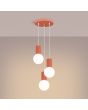 Sollux Halo SL.1755 brandende perzik kleurige hanglamp met plafondplaat van 25cm en drie geribbelde fittinghouders en wit bolvormig glazen kap van 12cm