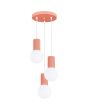 Sollux Halo SL.1755 perzik kleurige hanglamp met plafondplaat van 25cm en drie geribbelde fittinghouders en wit bolvormig glazen kap van 12cm