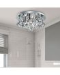 Searchlight Hanna 2204-4CC sfeerfoto van chromen plafondlamp voor de badkamer met hangende kegelvormige kristallen met douche op de achtergrond