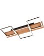 Trio Harper 622910332 grote plafondlamp met houten plank en drie zwarte vierkanten met brandende LED strips eronder