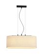 Searchlight Hessian 30503BK brandende hanglamp met zwarte plafondplaat en ovale kap van linnen