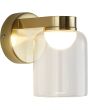 Searchlight Highball 23083-1SB messing kleurige badkamerlamp met brandende halfronde witte LED unit bovenin een hangende cilindervormige glazen kap