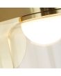 Searchlight Highball 23083-1SB detailfoto van de LED unit van de messing kleurige badkamerlamp met halfronde witte LED unit bovenin een hangende cilindervormige glazen kap