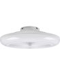Zijaanzicht Reality Holmsund witte plafondventilator met RGB LED in een rand van 46 cm rond een kunststof zeven armige ventilator met wit rooster ervoor