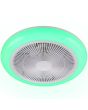 Groen brandende Reality Holmsund witte plafondventilator met RGB LED in een rand van 46 cm rond een kunststof zeven armige ventilator met wit rooster ervoor