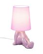 Brandende Reality Huma lila tafellamp van 24,5 cm hoog met lampvoet in de vorm van een zittend lichaam en een kapje van textiel als hoofd