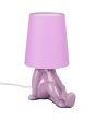 Reality Huma lila tafellamp van 24,5 cm hoog met lampvoet in de vorm van een zittend lichaam en een kapje van textiel als hoofd