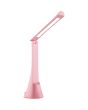 Brandende Brilliant Idana roze oplaadbare bureaulamp van 37 cm hoog met kantelbare langwerpige kop en touchdimmer op de voet