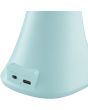 Detailfoto van de usb laadpoort van de Brilliant Idana lichtblauwe oplaadbare bureaulamp van 37 cm hoog met kantelbare langwerpige kop en touchdimmer op de voet