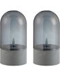 Brilliant Illusion set van twee grijze theelichten voor buiten van 15,5 cm hoog met een rookglazen schaal