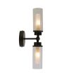 Searchlight Imperial 29982BK brandende badkamerlamp met zwart wandplaatje en up en down gerichte cilindervormige kappen van geribbeld glas