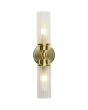 Searchlight Imperial 29982SB brandende badkamerlamp met mat messing wandplaatje en up en down gerichte cilindervormige kappen van geribbeld glas