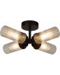 Searchlight Imperial 29984BK brandende zwarte plafondlamp voor de badkamer met vier cilindervormige kappen van ribbelglas