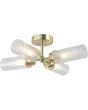 Searchlight Imperial 29984SB brandende mat messing plafondlamp voor de badkamer met vier cilindervormige kappen van ribbelglas