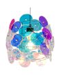 Onderaanzicht kap van de Reality Iride chromen hanglamp van 25 cm in diameter met kap van transparant irisende schijfjes