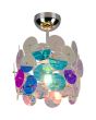 Brandende Reality Iride chromen plafondlamp van 25 cm in diameter met kap van transparant irisende schijfjes