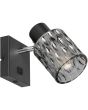 Reality Jack zwarte wandspot van 16 cm met vierkant wandplaatje met kabeldoorvoer, schakelaar en rookglazen kap van glas met druppels 