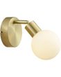 Brandende Brilliant Jorge mat messing spot van 16 cm hoog met wit bolvormig gesloten glazen kapje