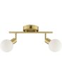 Brilliant Jorge mat messing plafondspot van 41,5 cm lang met twee wit bolvormig gesloten glazen kapjes