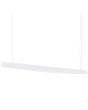 witte langwerpige hanglamp van 150 cm lang met lich gebogen onderzijde waar LED in geintegreerd is
