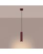 brandende bordeauxrood geribbeld buisvormige hanglamp met een diameter van 65 mm en kaphoogte van 30 cm