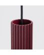 bovenaanzicht kap bordeauxrood geribbeld buisvormige hanglamp met een diameter van 65 mm en kaphoogte van 30 cm