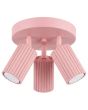 roze geribbeld plafondspot Karbon met een diameter van 20 cm en drie spotjes met GU10 lampjes