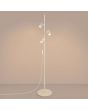 brandende beige metalen vloerlamp met drie geribbelde spotjes met een diameter van 65 mm aan een stang van 155 cm hoog