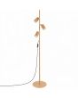 goudkleurige metalen vloerlamp met drie geribbelde spotjes met een diameter van 65 mm aan een stang van 155 cm hoog