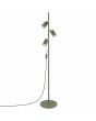 olijfgroen metalen vloerlamp met drie geribbelde spotjes met een diameter van 65 mm aan een stang van 155 cm hoog