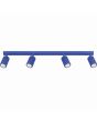 ultramarijn blauw geribbelde plafondspot Karbon met een lengte van 81 cm en vier spotjes met GU10 lampjes