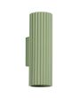 saliegroen geribbeld buisvormige wandlamp Karbon met twee GU10 fittingen en een diameter van 65 mm met een hoogte van 20 cm