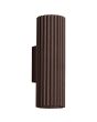bruin geribbeld buisvormige wandlamp Karbon met twee GU10 fittingen en een diameter van 65 mm met een hoogte van 20 cm