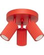 rood geribbeld plafondspot Karbon met een diameter van 20 cm en drie spotjes met GU10 lampjes