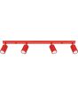 rood geribbelde plafondspot Karbon met een lengte van 81 cm en vier spotjes met GU10 lampjes