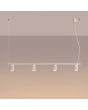 brandende beige langwerpige hanglamp Karbon van 122 cm lang met vier geribbelde spots van 65mm in diameter