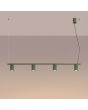 brandende olijfgroen langwerpige hanglamp Karbon van 122 cm lang met vier geribbelde spots van 65mm in diameter