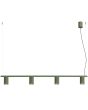 olijfgroen langwerpige hanglamp Karbon van 122 cm lang met vier geribbelde spots van 65mm in diameter