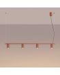 brandende okerrood langwerpige hanglamp Karbon van 122 cm lang met vier geribbelde spots van 65mm in diameter