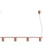 okerrood langwerpige hanglamp Karbon van 122 cm lang met vier geribbelde spots van 65mm in diameter