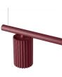 achterzijde spotje van de bordeauxrode hanglamp van 122 cm lange buis met vier naar beneden gerichte geribbelde aluminium spotjes met GU10 lampje