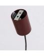 plafondkapje van de bordeauxrode hanglamp van 122 cm lange buis met vier naar beneden gerichte geribbelde aluminium spotjes met GU10 lampje