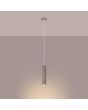 Brandende Sollux Karbon taupe kleurige buisvormige hanglamp met kap van 30 cm hoog geribbeld aluminium met een GU10 spotje