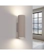 Brandende Sollux Karbon taupe kleurige up down wandlamp van 20 cm hoog met geribbelde buis