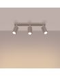Brandende Sollux Karbon taupe kleurige langwerpige plafondspot van 45 cm lang met drie geribbelde cilindervormige spots met GU10 lamp